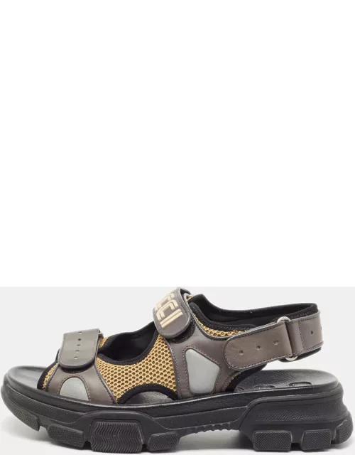 Gucci Grey/Beige Mesh and Leather Logo Sandal