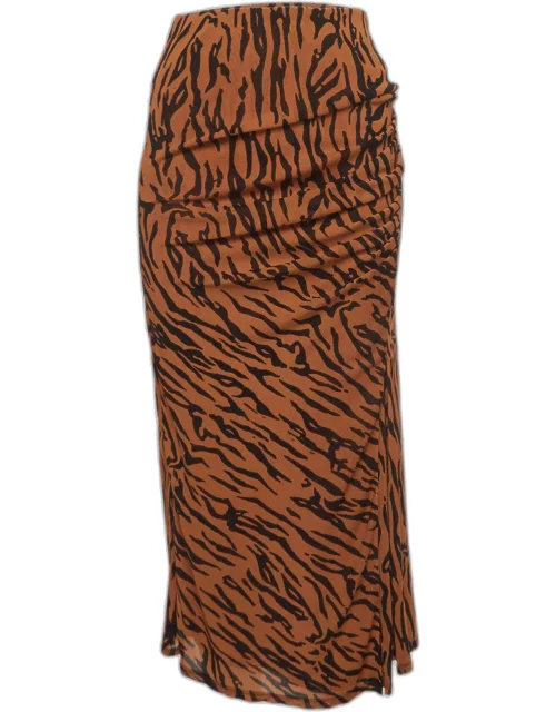 Diane Von Furstenberg Orange Print Stretch Knit Caspian Tigress Midi Skirt