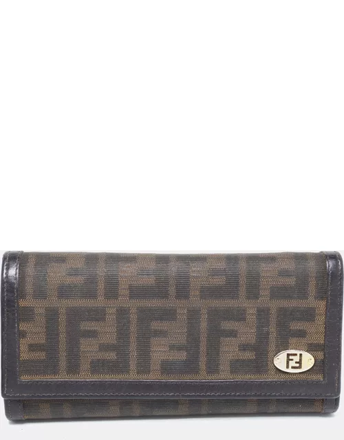 Fendi Dark Brown/Tobacco Zucca Canvas and Leather Trifold Continental Wallet