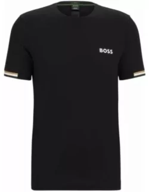 BOSS x Matteo Berrettini waffle-fabric T-shirt with signature-stripe artwork- Black Men's T-Shirt