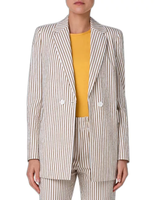 Cotton Seersucker Striped Blazer Jacket