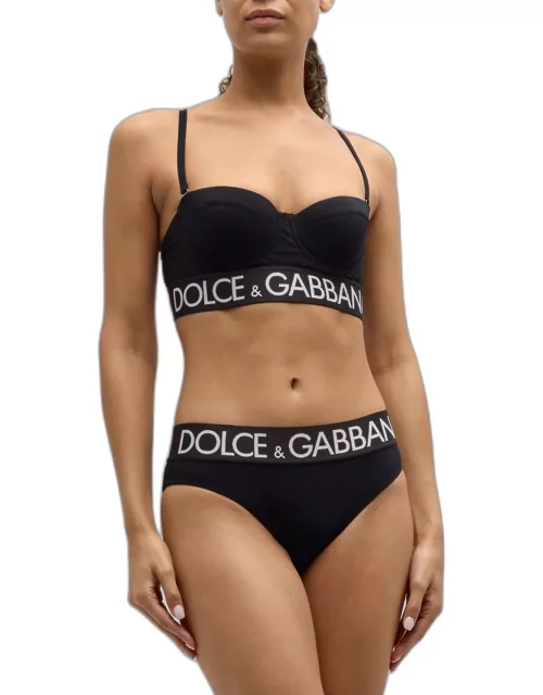 Branded Elastic Balconette Two-Piece Swimsuit