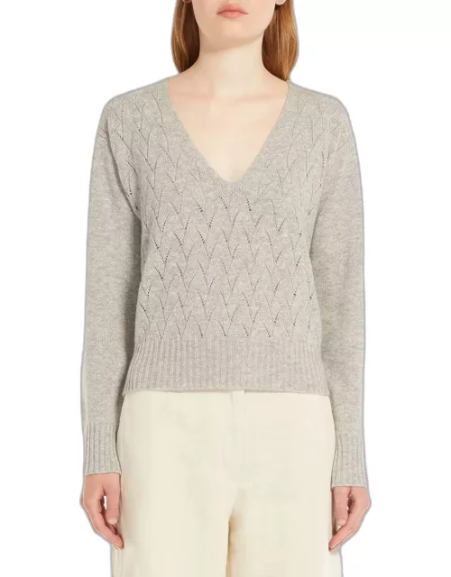 Alaggio Pointelle Cable-Knit V-Neck Sweater