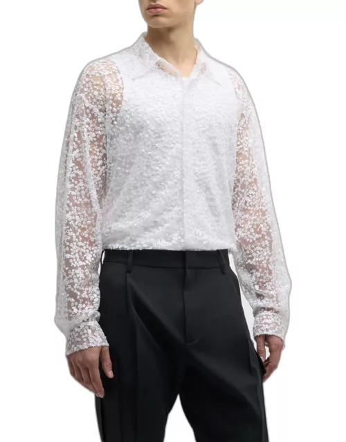 Men's Sequin Blossoms Sheer Dress Shirt