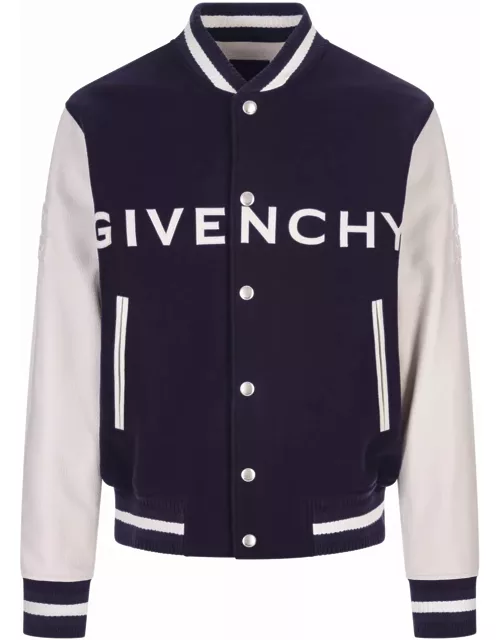 Givenchy Bomber In Blue Suede And Leather