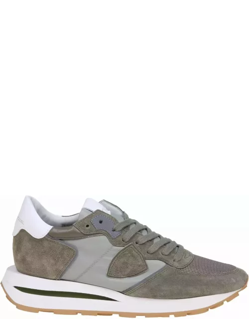 Philippe Model Tropez Haute Low Suede And Nylon Sneakers Color Green