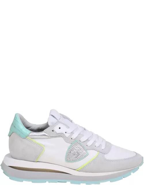 Philipp Plein Philippe Model Tropez Sneakers In Suede And Nylon Color White And Turquoise