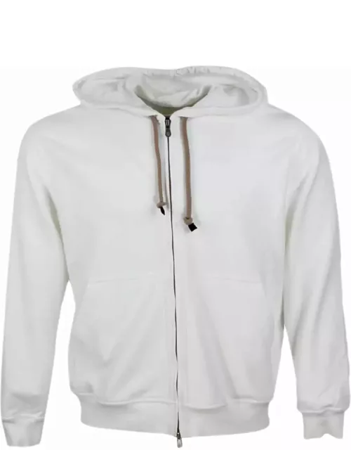 Brunello Cucinelli Hooded Sweatshirt With Drawstring In Soft And Precious Cotton With Zip Closure