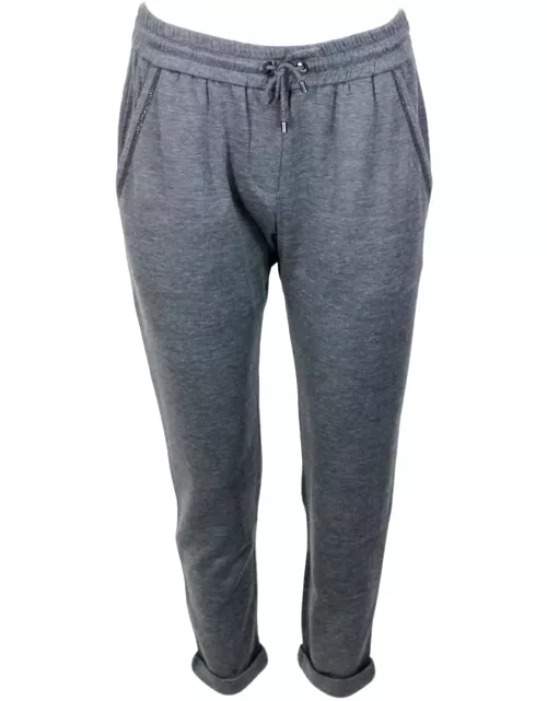Brunello Cucinelli Jogging Trousers In Cotton And Silk With Monili On The Pocket