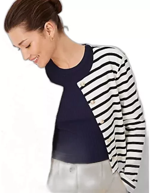Ann Taylor AT Weekend Striped Crew Neck Knit Jacket