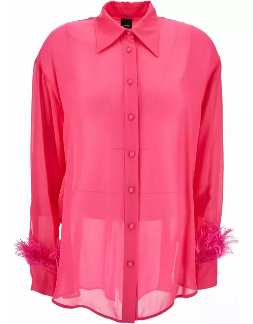 Pinko circe Fuchsia Semi-sheer Shirt With Feathers On Cuffs In Viscose Woman