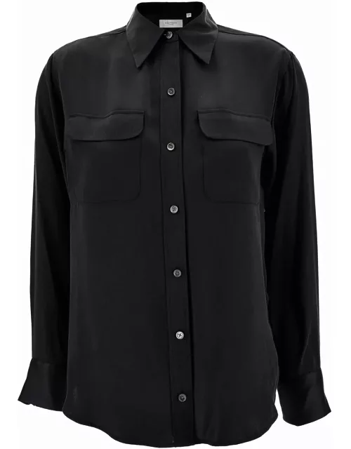 Equipment signature Black Shirt With Two Patch Pockets In Silk Woman