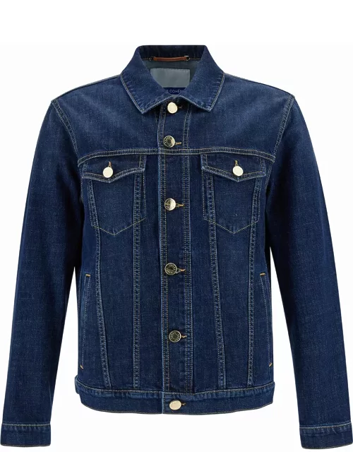 Jacob Cohen Blue Jacket With Buttons And Logo Patch In Stretch Cotton Denim Man