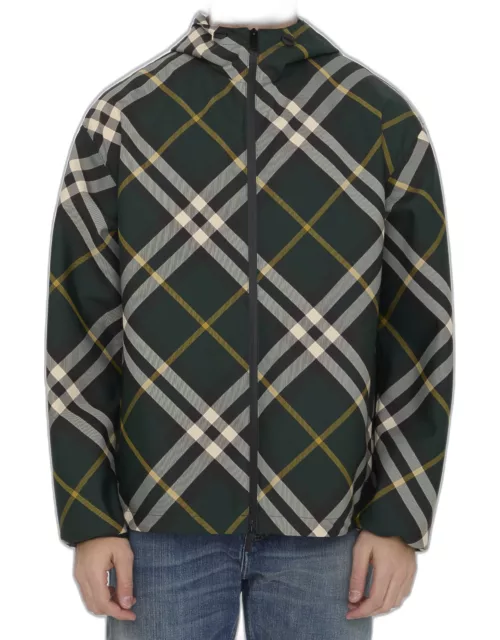 Burberry Logo Embroidered Check-pattern Zipped Hooded Jacket