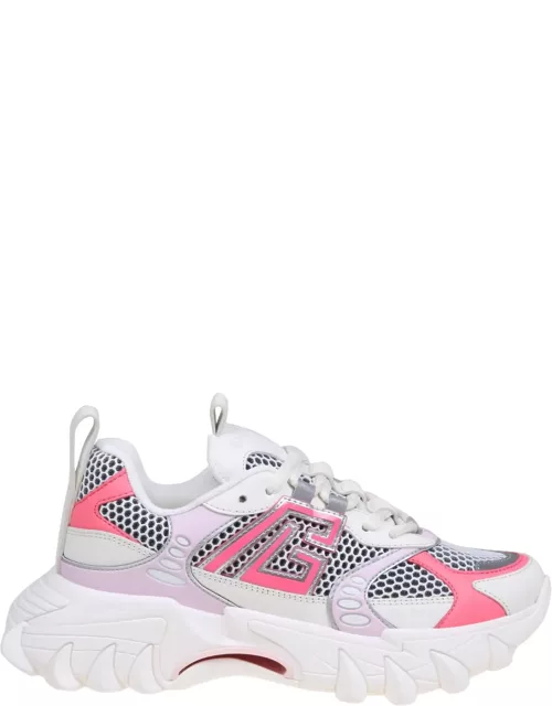 Balmain B-east Sneakers In Mix Of White And Pink Material