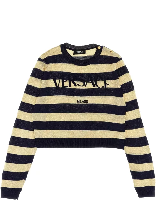 Versace Lurex Striped Sweater With Logo Embroidery