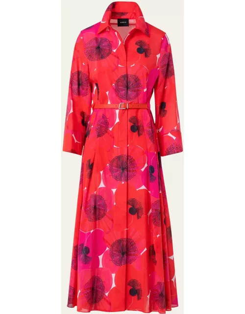 Poppies Print Belted Midi Dres