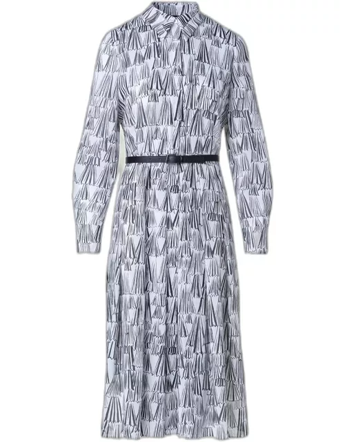 Abstract-Print Belted Cotton Midi Shirtdres