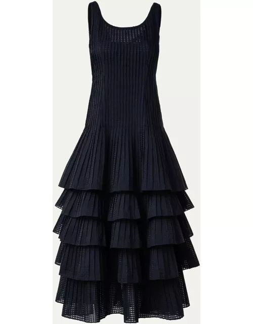 Organza Grid Midi Dress with Plisse Layer Skirt