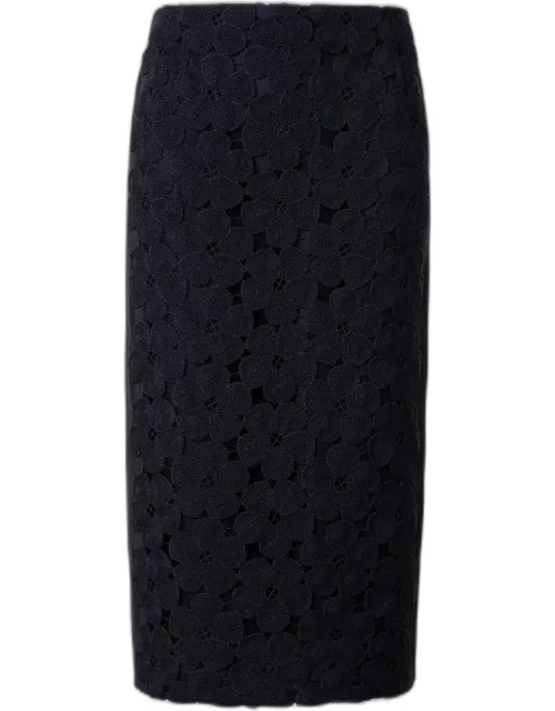 Anemone Embroidered Crepe Pencil Skirt