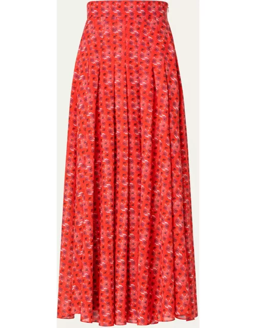 Pleated Floral-Print Cotton Voile Maxi Skirt