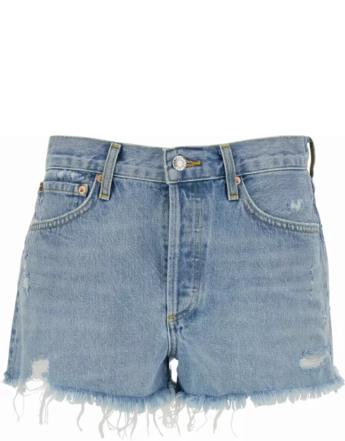 AGOLDE parker Light Blue Shorts With Rips And Raw-edged Hem In Cotton Denim Woman