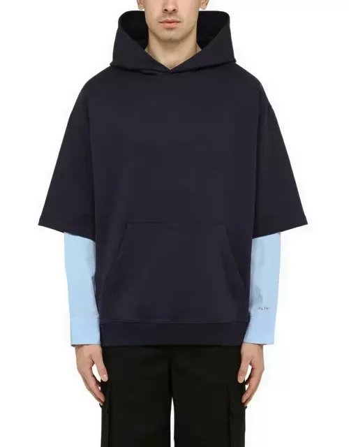 Blue layered-design hoodie