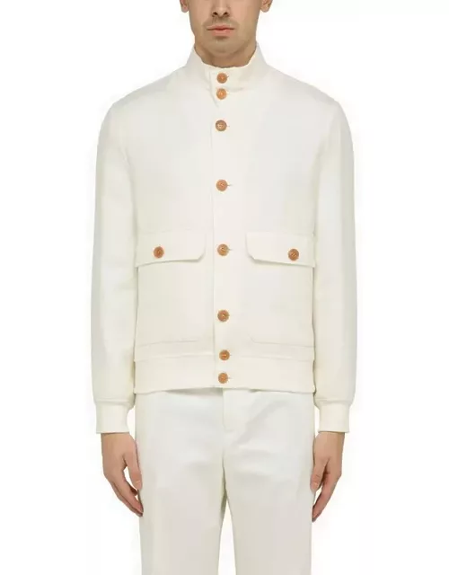 Lightweight jacket in white wool and linen