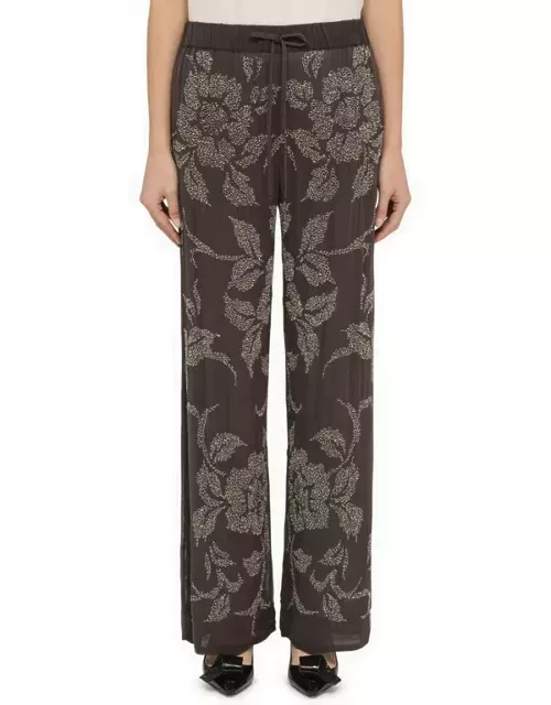 Trousers with rhinestone floral motif