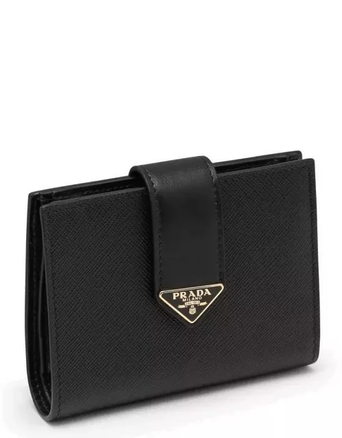 Black leather buttoned wallet