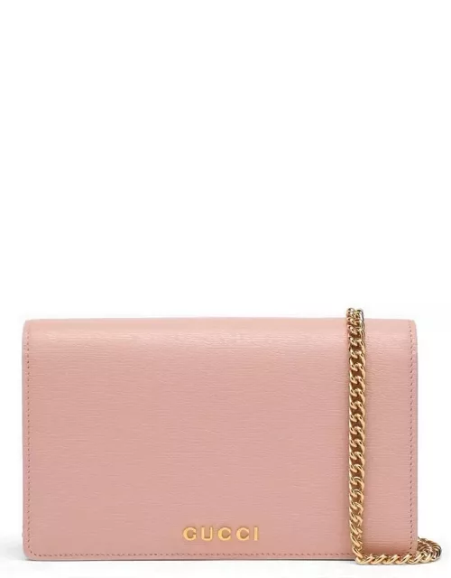 Pink leather chain wallet