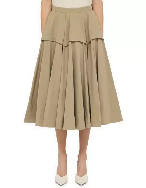 Beige cotton blend A-line skirt