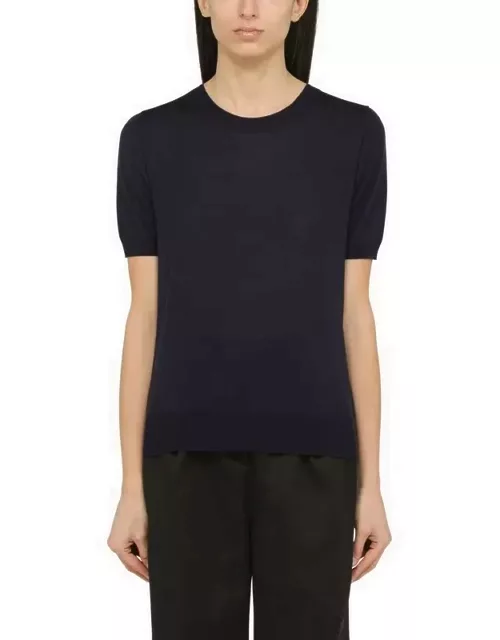 Blue wool and cashmere short-sleeved top