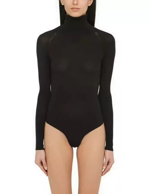 Black knitted turtleneck bodysuit