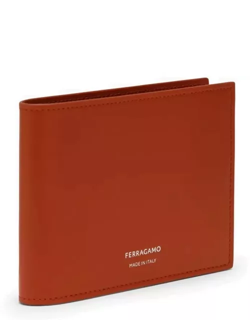 Terracotta-coloured leather wallet with logo