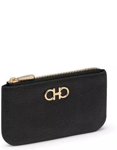 Black leather coin purse with Gancini logo