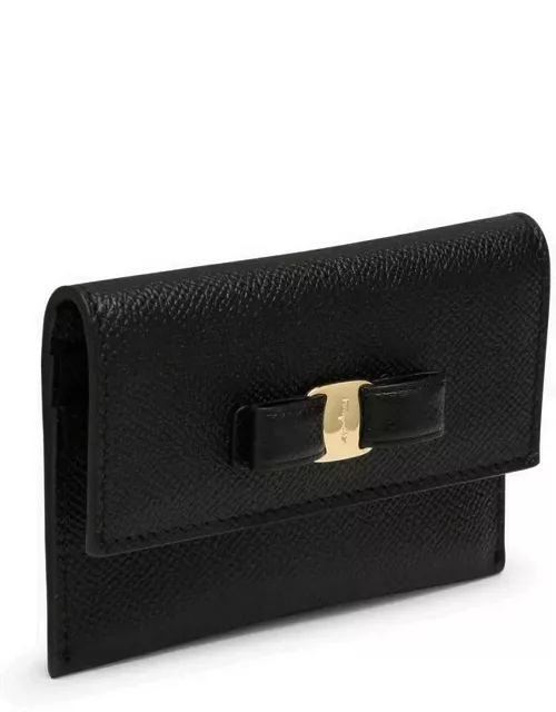 Vara black leather bow card holder