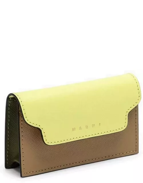 Business card holder vanilla/green leather