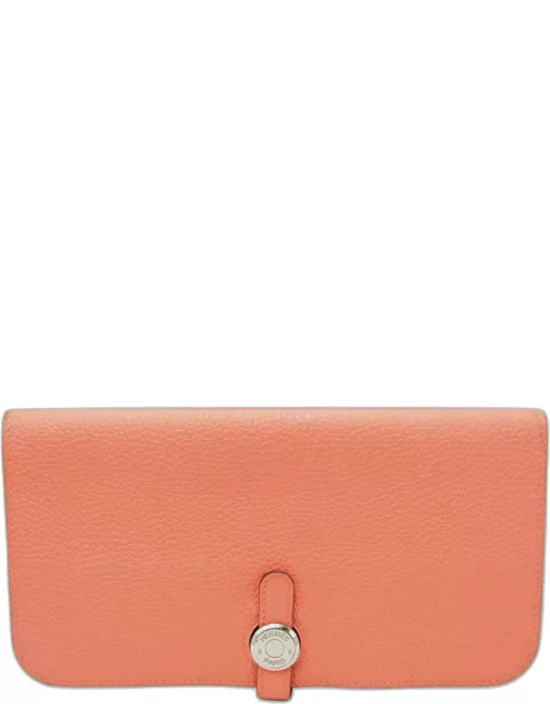 Hermes Orange Togo Leather Dogon GM Wallet