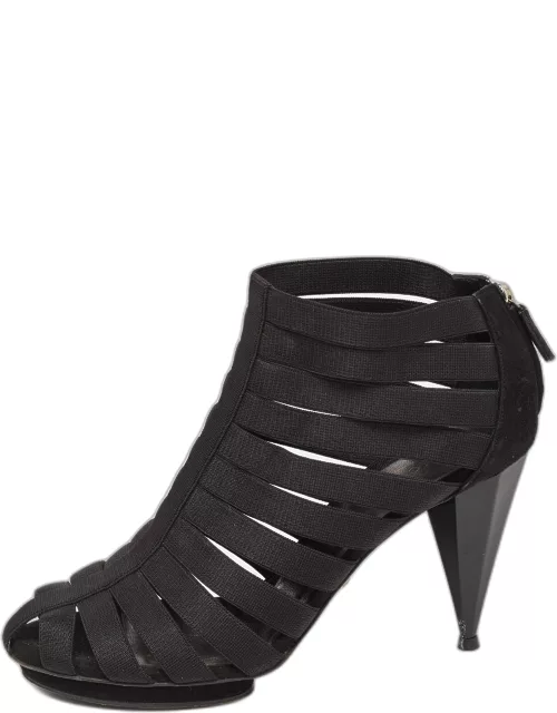 Gucci Black Elastic and Suede Strappy Ankle Bootie