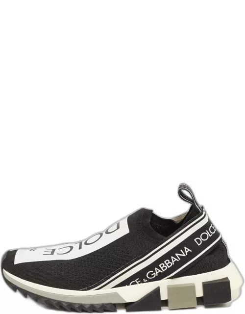 Dolce & Gabbana Black/White Logo Print Knit Fabric Sorrento Sneaker