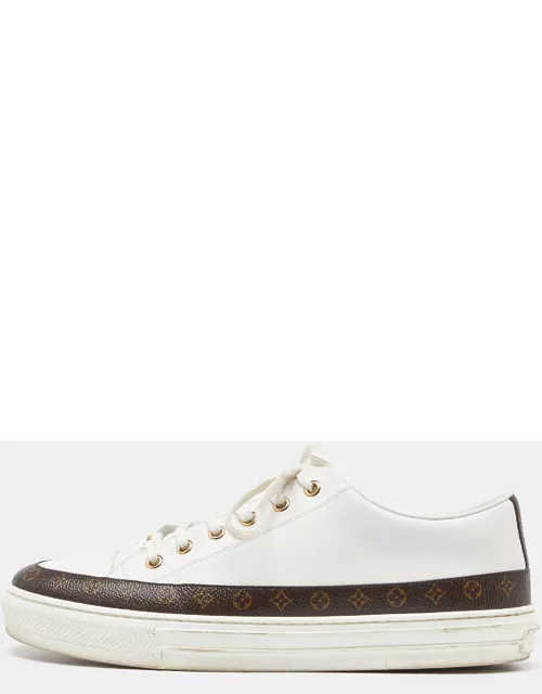Louis Vuitton White/Brown Leather and Monogram Canvas Stellar Low Top Sneaker