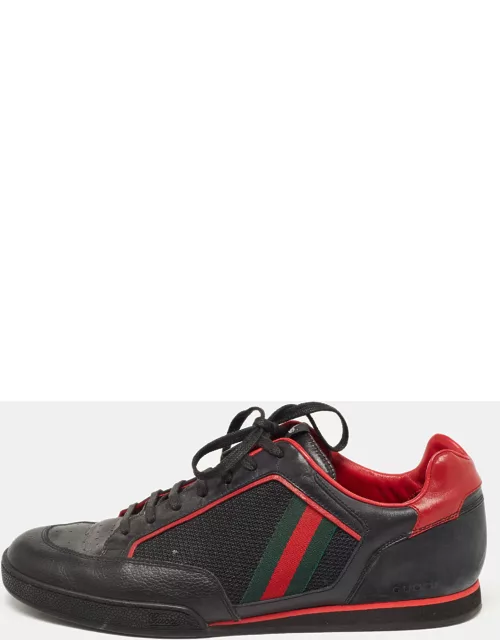 Gucci Black/Red Leather and Mesh Vintage Tennis Sneaker