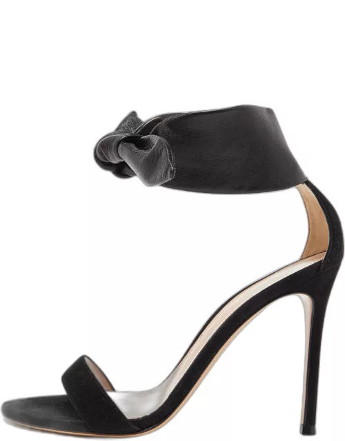Gianvito Rossi Black Suede and Leather Ankle Cuff Sandal