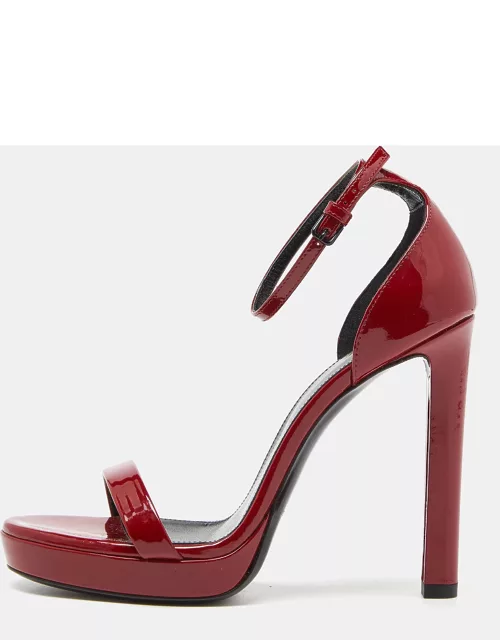Saint Laurent Red Patent Leather Ankle Strap Sandal