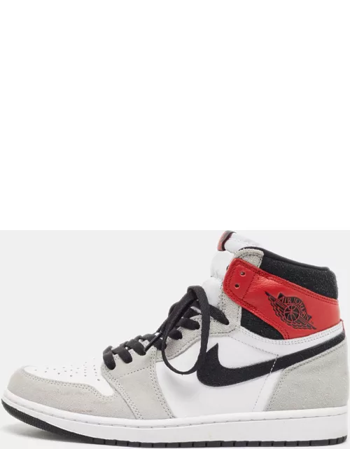Air Jordans Multicolor Suede and Leather Jordan-1 Retro High Light Smoke Grey Sneaker