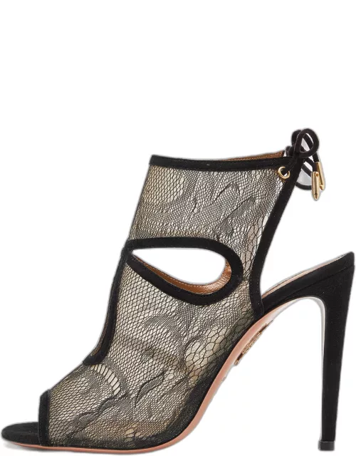 Aquazzura Black Lace and Suede Sexy Thing Sandal