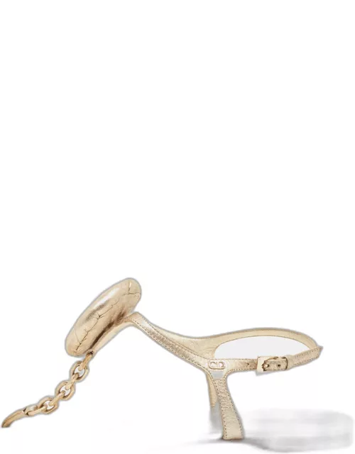 Dior Gold Leather Chain Link T-Strap Flat Sandal