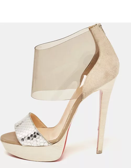 Christian Louboutin Tricolor Embossed Python and PVC Dufoura Sandal