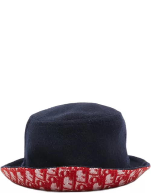 Dior Navy Blue/Red Oblique Wool Reversible Dior Chic Hat